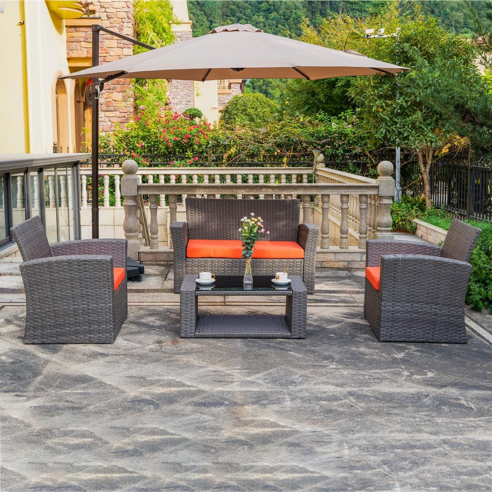 Grandview Outdoor 4-piece Grey Wicker Conversation Set