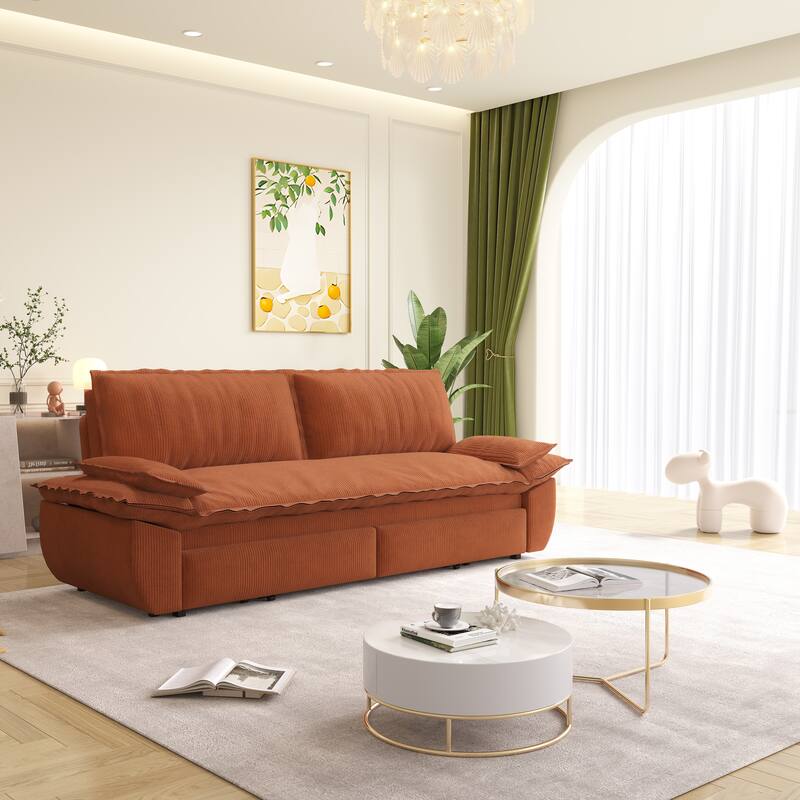 73.2" Convertible Sofa Bed, 3-in-1 Sleeper Sofa with Pull-Out Bed, Modern Corduroy Loveseat Couch with Pillow Top Arms