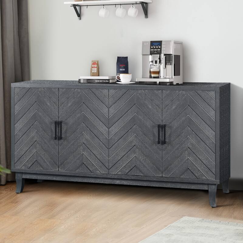 Roomfitters 4-Door Buffet Cabinet, Lacquered Accent Storage Sideboard with Thickened Frame, Taupe Grey