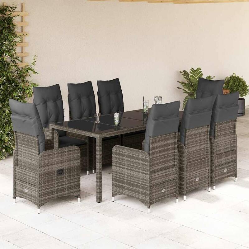 vidaXL Bistro Set Grey PE rattan 6-seater Removable Covers - 23.0 x 21.5 x 36.2 in - Grey (6)