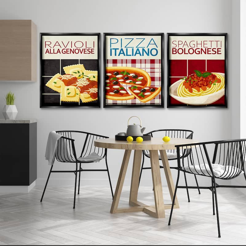 Stupell Classic Italian Pasta Meals Framed Floater Canvas Wall Art Design By Kim Allen (Set of 3)