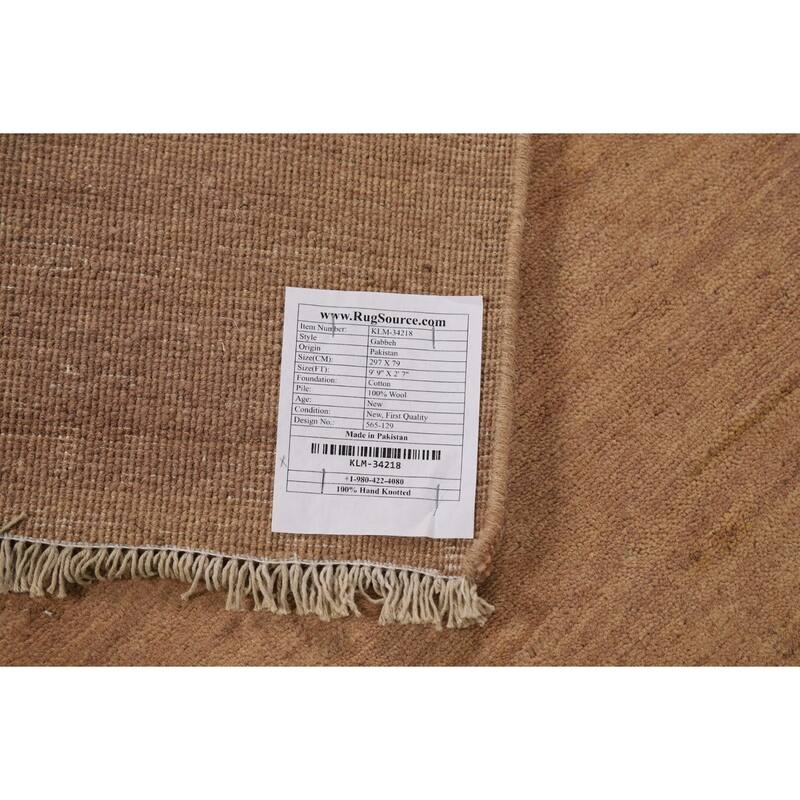Light Brown Gabbeh Modern Runner Rug Hand-Knotted Wool Carpet - 2'7"x 9'9"