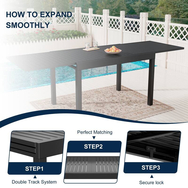 9 Pieces Patio Dining Set with Extendable Dining Table