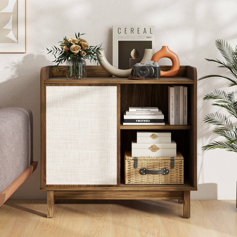Gymax 2PCS Rattan Buffet Sideboard w/ Adjustable Shelves Storage
