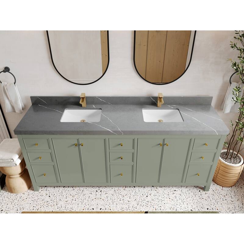 Willow Collections 84 in. W x 22 in. D Chicago Double Bowl Sink Bathroom Vanity with Countertop - 2”Piatra Gray - Evergreen