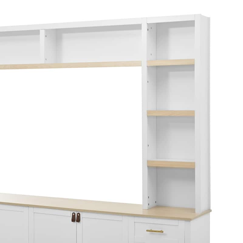 102.3" Farmhouse 4-Piece Entertainment Center Wall Unit with Adjustable Shelves,6 Drawers