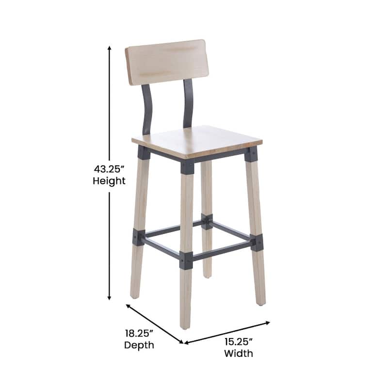 2 Pack Commercial Grade Rustic Industrial Style Wood Dining Barstool