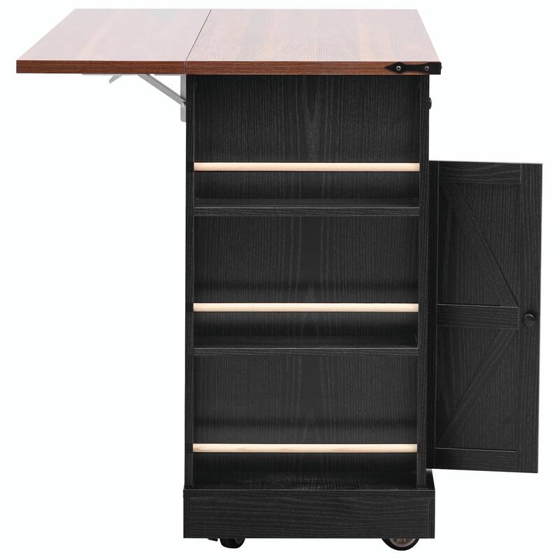 53'' Rolling Farmhouse Kitchen Island - Two Glass Cabinet Doors with Power Outlet