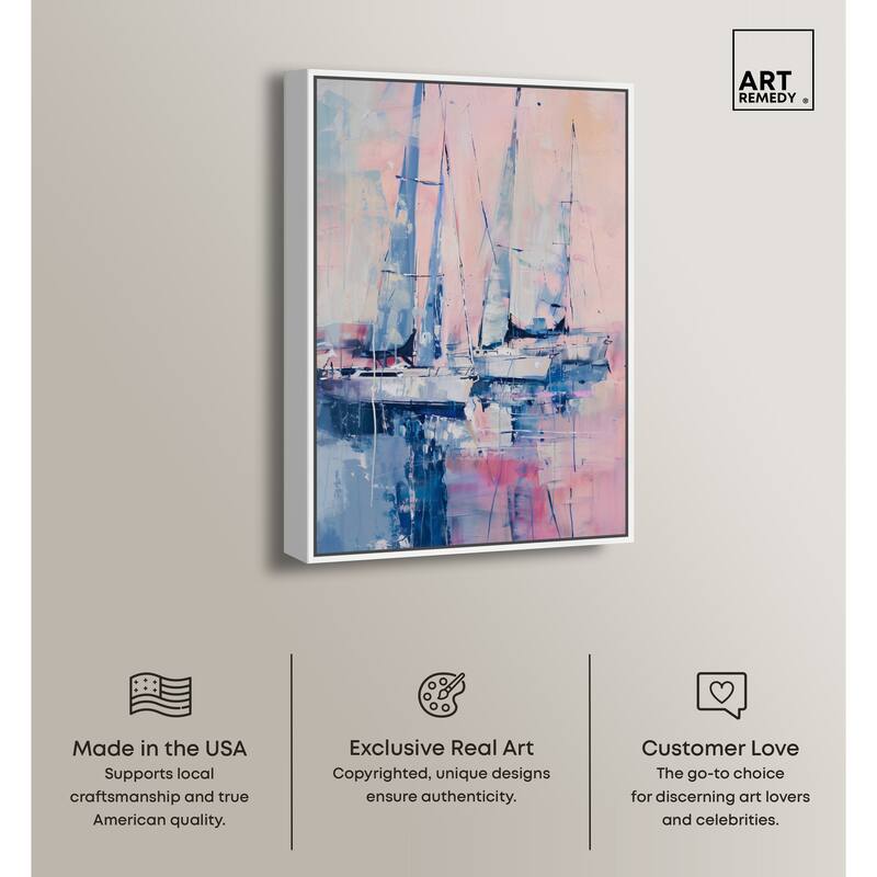 Art Remedy Pastel Sea Breeze Framed Sailing 1 Piece Canvas Wall Art