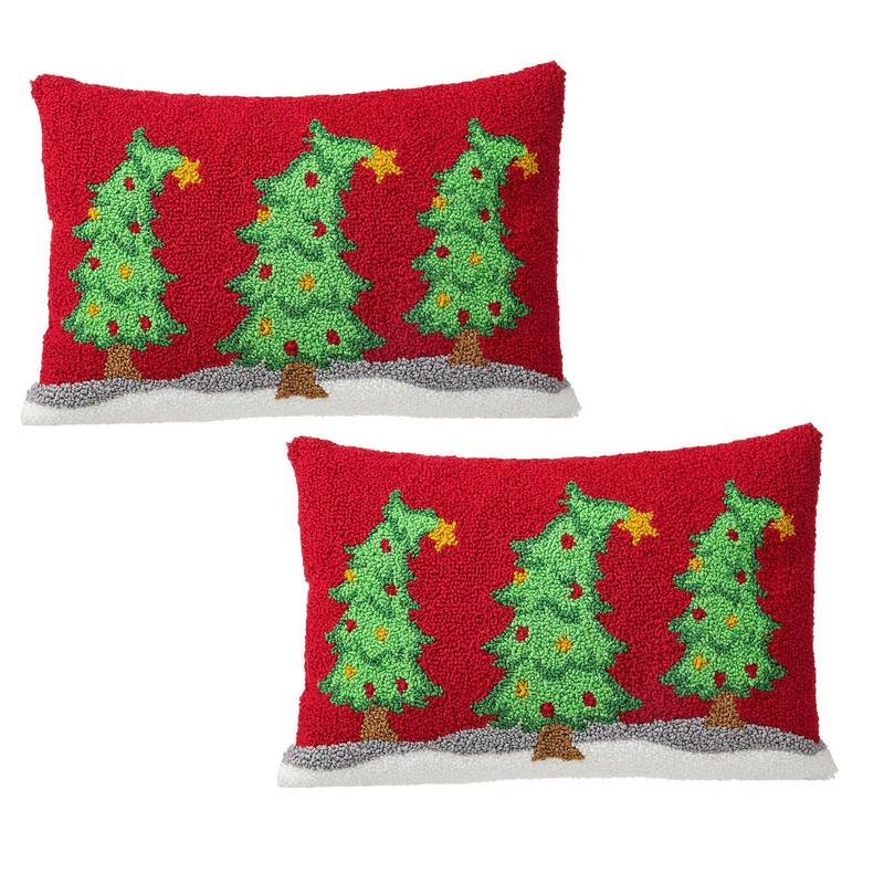 Glitzhome 18"L Hooked Bent Christmas Trees Throw Pillow - 2PCS