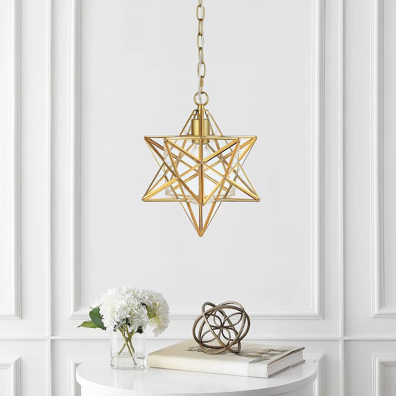 Lynn Moravian Star Metal/Clear Glass LED Pendant, by JONATHAN Y - 1 Light