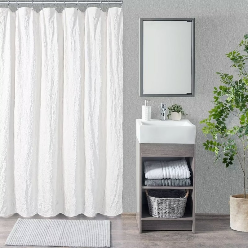 Crinkle Eco-friendly Water Repellent Solid Texture Shower Curtain