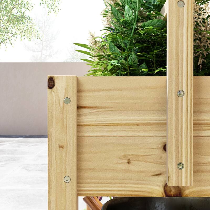 Outsunny Wooden Raised Garden Bed with Trellis, Elevated Planter Box with Storage Shelf, Outdoor Flower Box