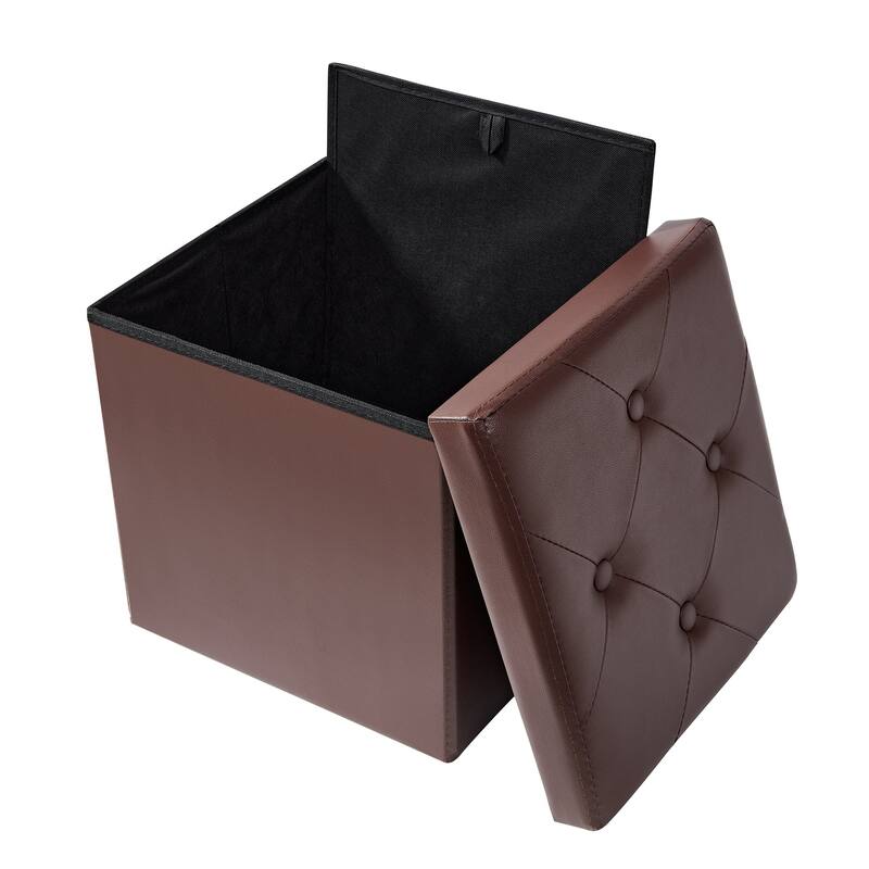 2 PC Storage Folding Ottoman, Storage Footrest Stool, Faux Leather Storage Bench Cube with Padded Seat for Small Space