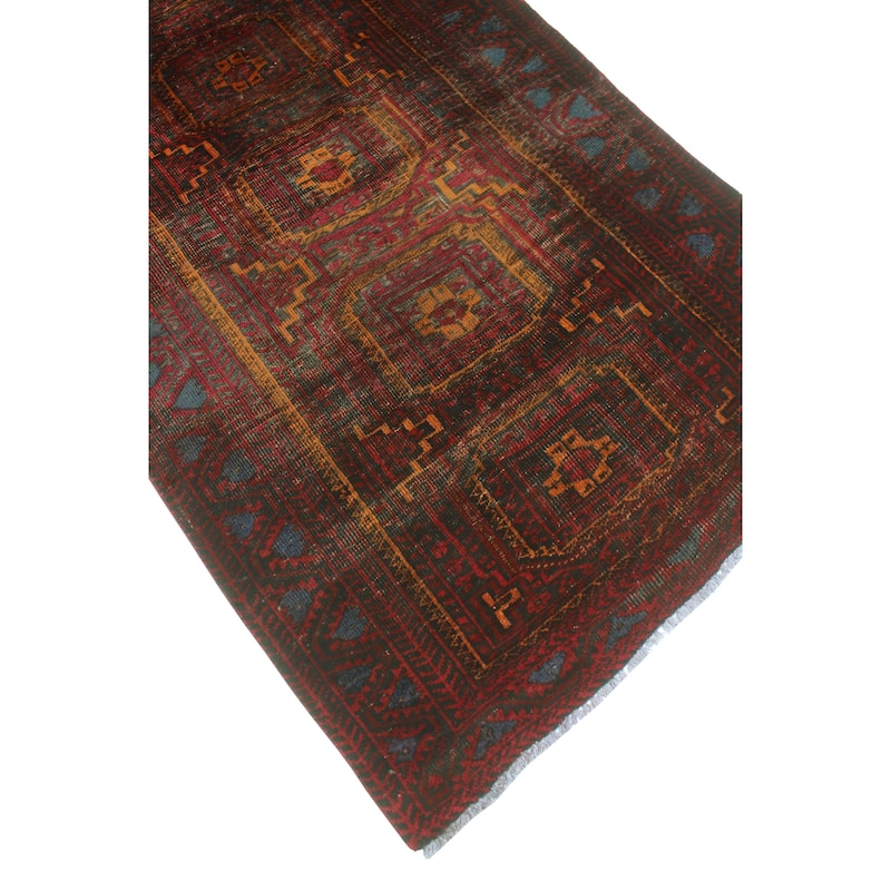 Fine Vintage Distressed Nozimjon Red/Charcoal Runner - 3'2" x 6'6"