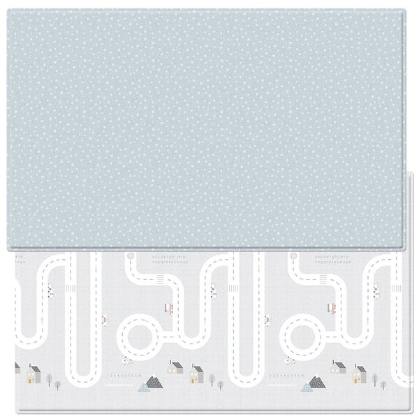 slide 2 of 3, Speckle Blue & Scandi Road Playmat - 82.5in L X 55in W