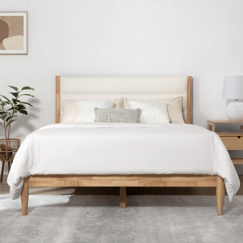 Mason Upholstered Platform Bed Frame with Headboard - Cream - Queen