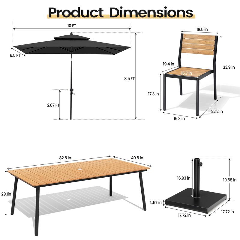 11PC Outdoor Patio Dining Set Aluminum Table with Stackable Chairs w/ Market Umbrella Set