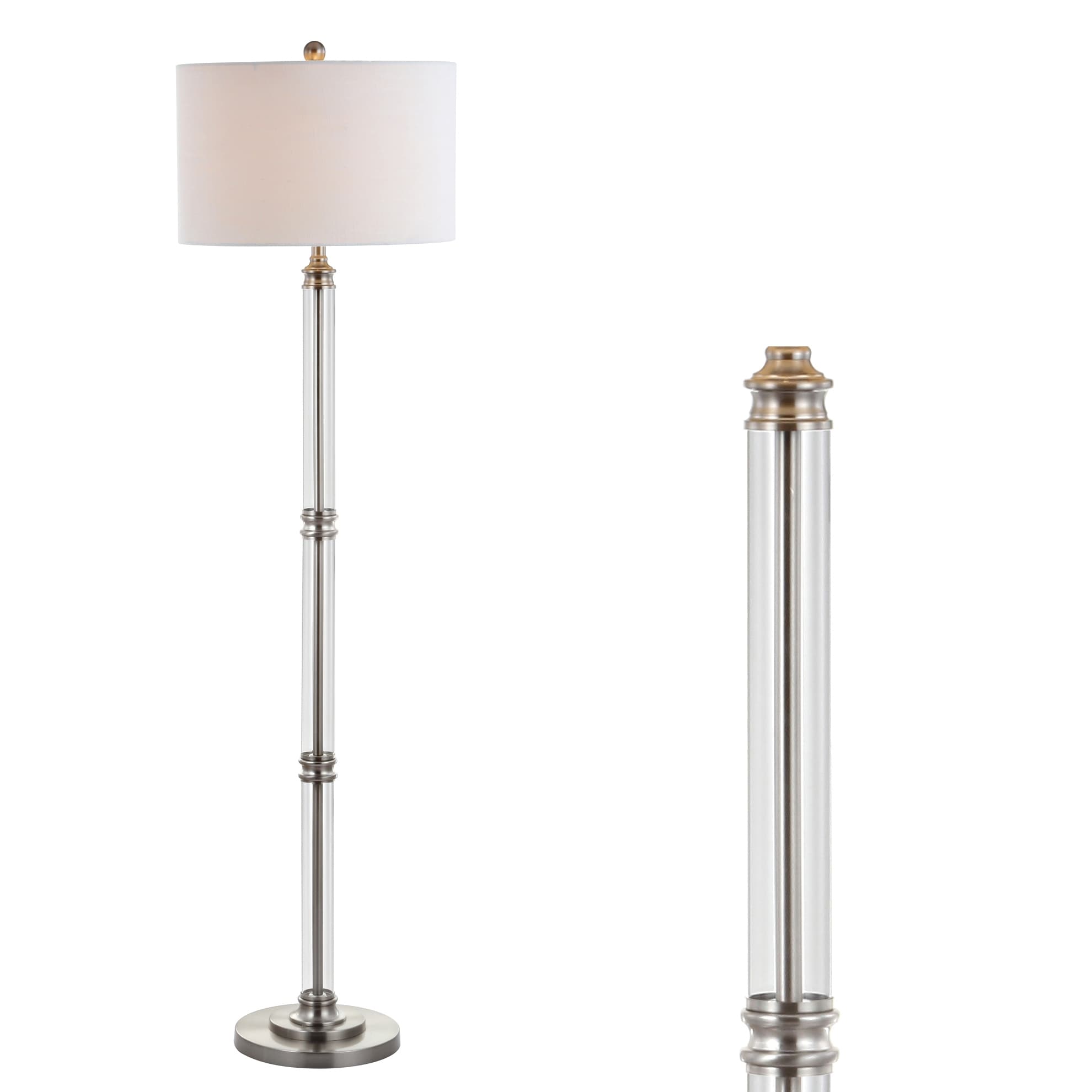 JONATHAN Y Charles 60" Metal/Glass Floor Lamp, Polished Nickel/Clear - 60" H x 16" W x 16" D