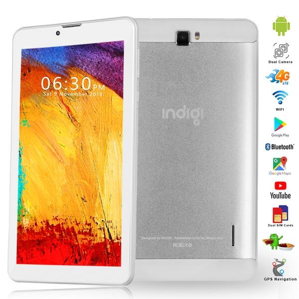 indigi 4g lte 7 inch smartphone tabletpc gsm unlocked quadcore cpu 2gb ram 16gb rom android pie dualsim slots white overstock 17654952