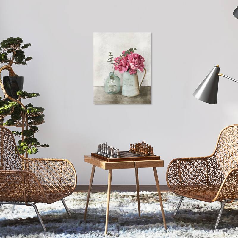 Wynwood Studio Canvas Floral and Botanical Simple Contemporary Vase Pink and Rustic Wall Art Canvas Print - Pink, White - 20 x 16