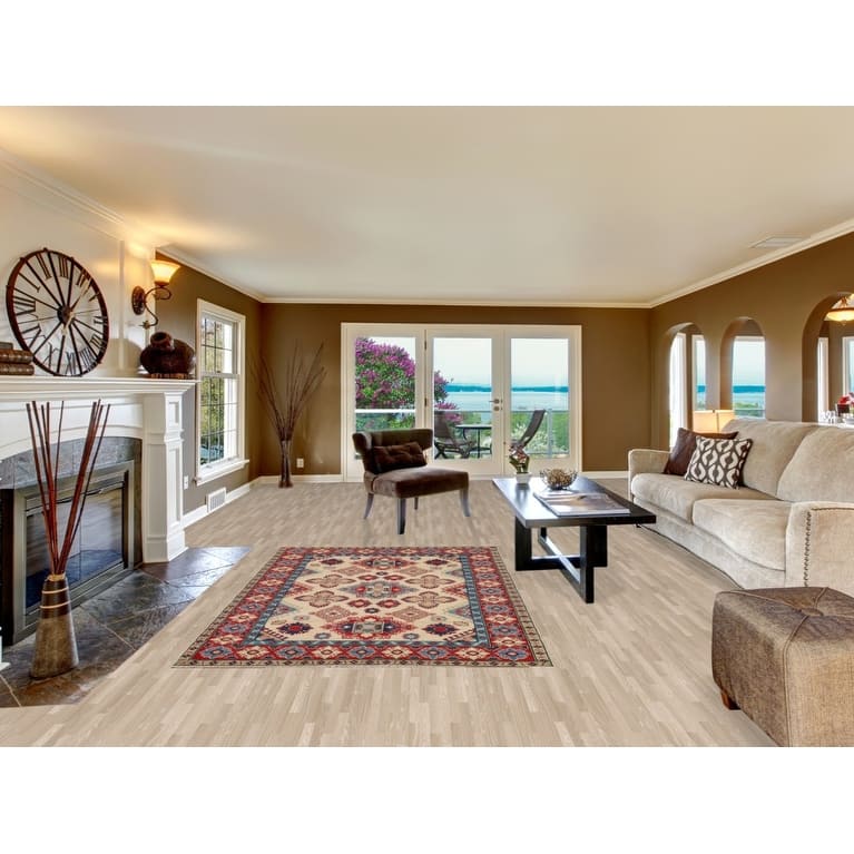 Kazak Area Rug Handmade Traditional Beige Wool Carpet - 5'0" x 7'11"