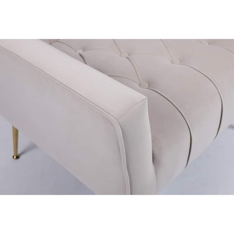Upholstered Accent Chair with Tufted Cushions and Ottoman In Beige