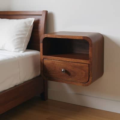 HomeRoots 12" Brown Solid Wood Square One Drawer Floating Nightstand