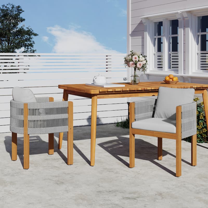 Acacia Wood Outdoor Dining Chairs 2-Pack With Rope Handles,Washable Waterproof Cushions,400 Lbs Capacity