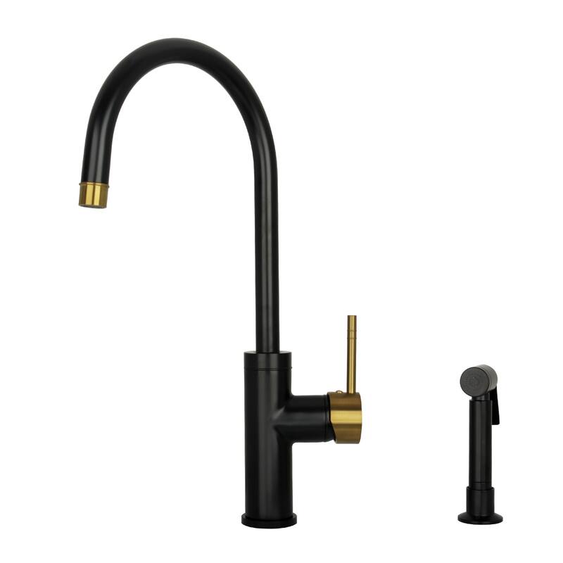 One-Handle Widespread Kitchen Faucet with Side Spray - Black and Gold