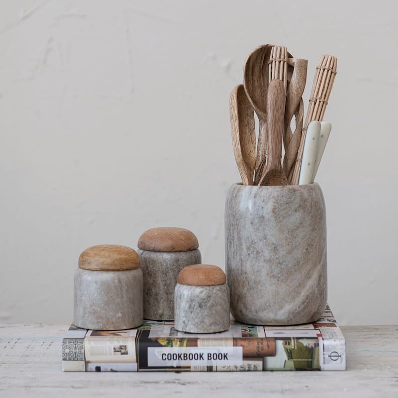 Marble Bottle Holder/Crock - 4.5"L x 4.5"W x 6.0"H