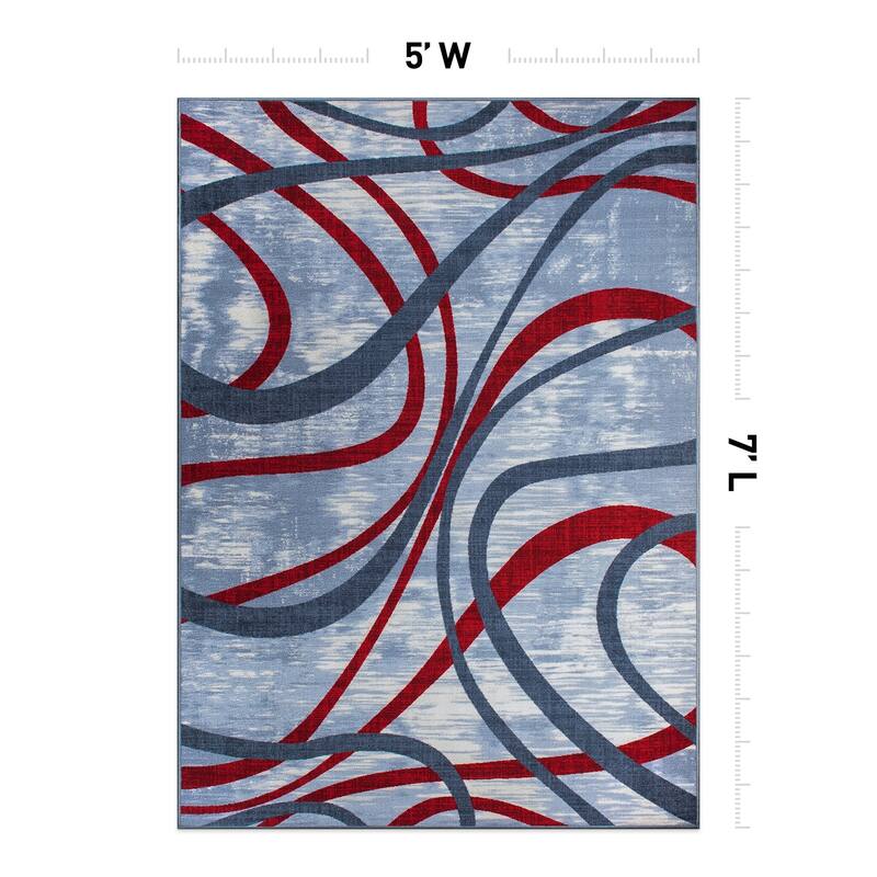 Contemporary Distressed Abstract Lines Non Slip Area Rug