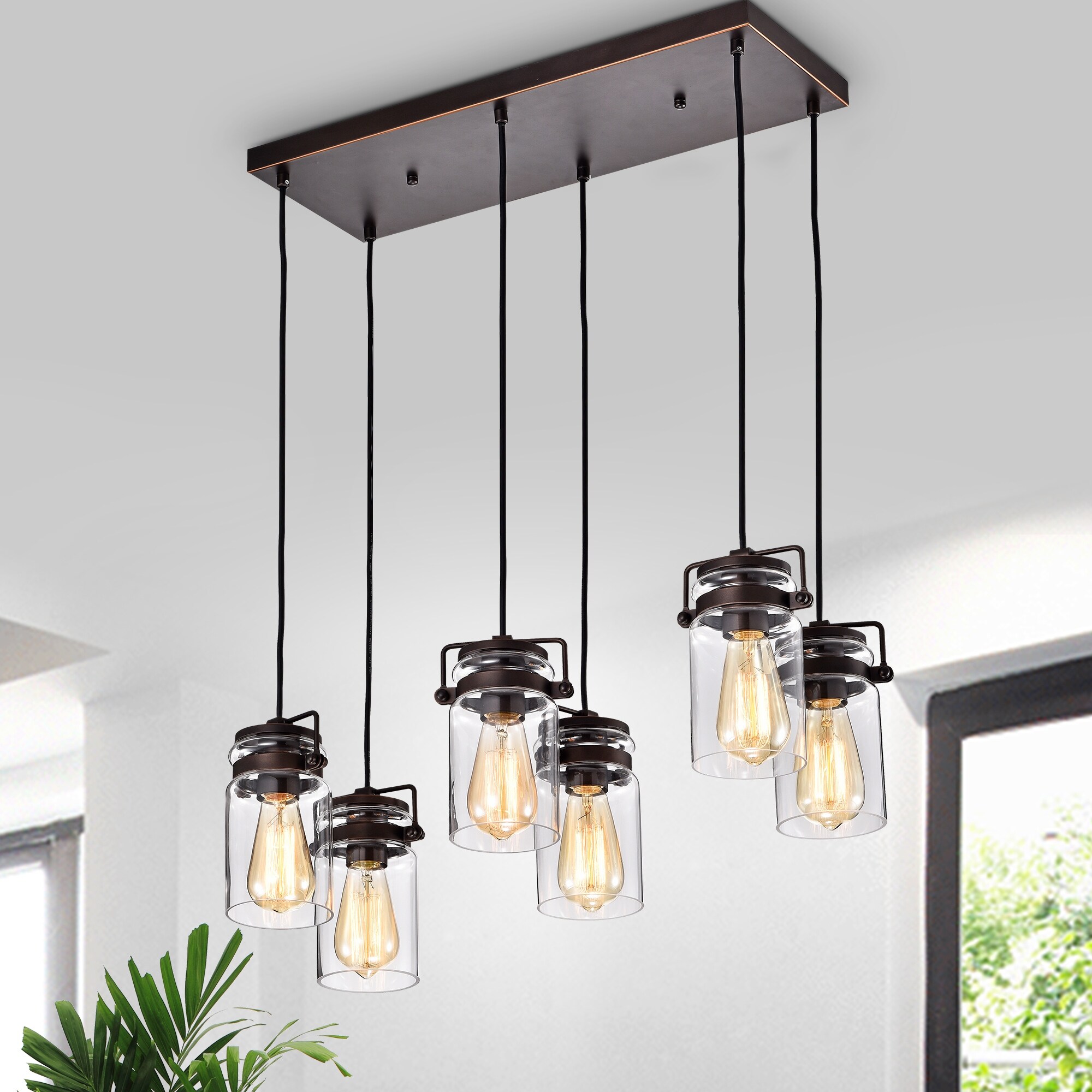 Oil Rubbed Bronze 6-Light Linear Kitchen Island lighting with Glass Jar  Sconces - Oil Rubbed Bronze