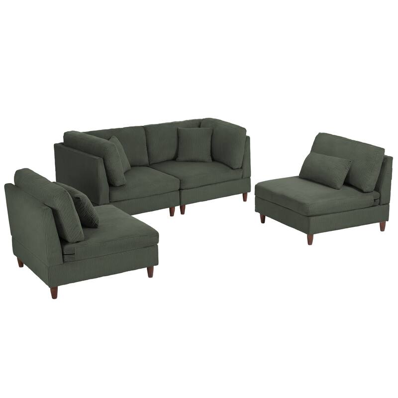4-Piece Modern Corduroy Modular Sectional Sofa with pillows For Living Room