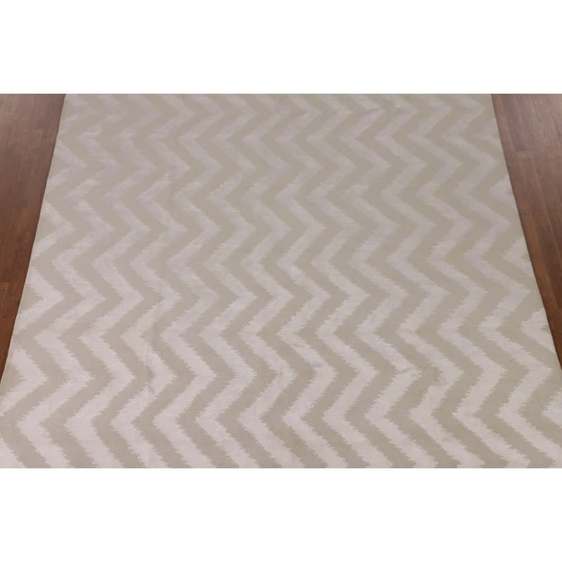 Chevron Style Nepalese Indian Area Rug Hand-Knotted Wool Carpet - 8'0" x 9'10"