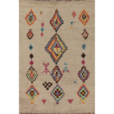Geometric Plush Moroccan Area Rug Handmade Wool Carpet - 5'8" x 8'6"