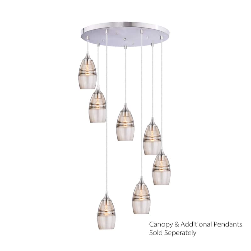 Milano Satin Nickel Mini Pendant Ceiling Light Amber Fog Glass - 4.75-in W x 9.75-in H x 4.75-in D