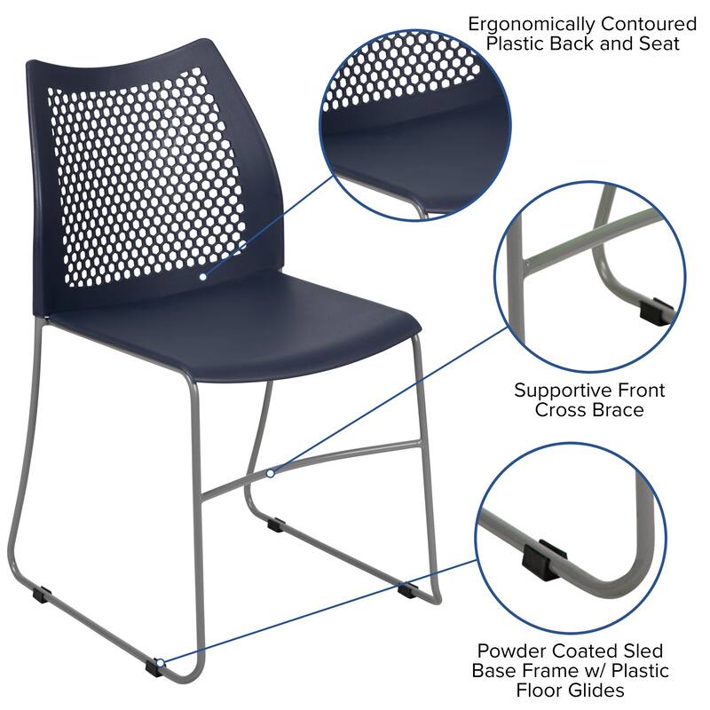 5 Pack 661 lb. Capacity Stack Chair with Air-Vent Back and Sled Base
