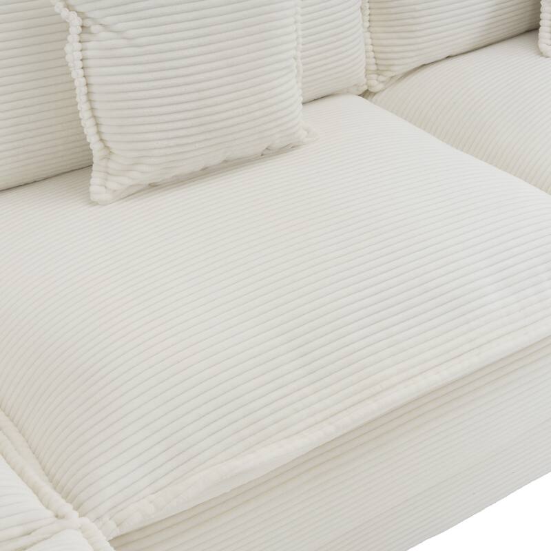 Corduroy Modular Sofa Couch, Upholstered Sleeper Recliner Sofa Couch with Side Storage Pockets and 3 Movable Ottomans