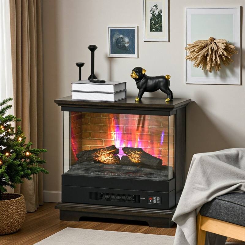 17/18/26/33 inch Freestanding Electric Fireplace Stove Heater with 3D Flame Effect 12H Timer Infrared Remote Control,Black/Brown - Brown - 26inch