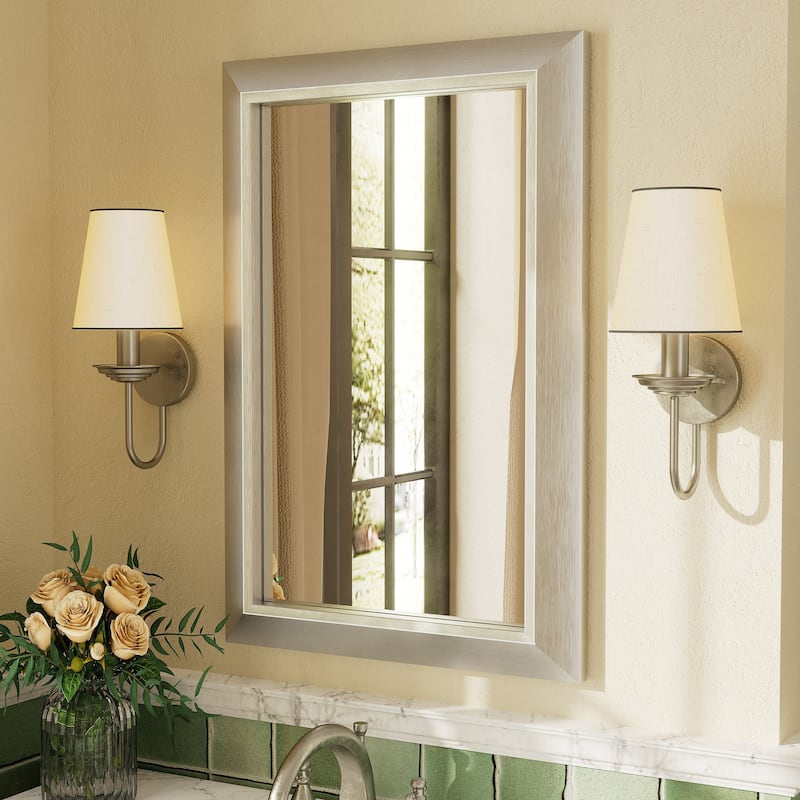Beveled Metal Rectangle Framed Bathroom Vanity Tempered Glass Mirrors - 24" x 16" - Silver