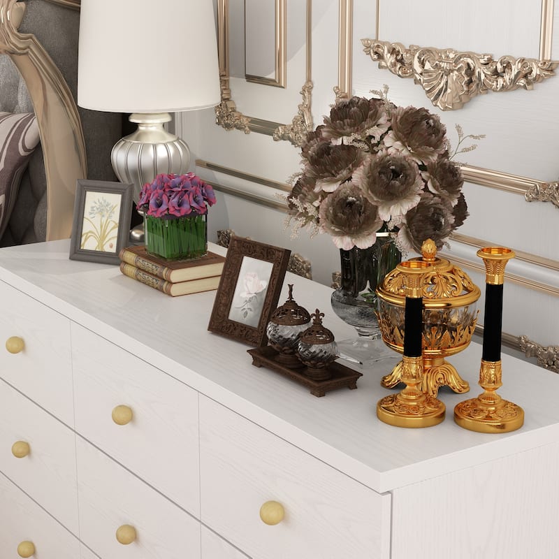 9-Drawer White Dresser with Gold Knobs  Modern Storage Solution