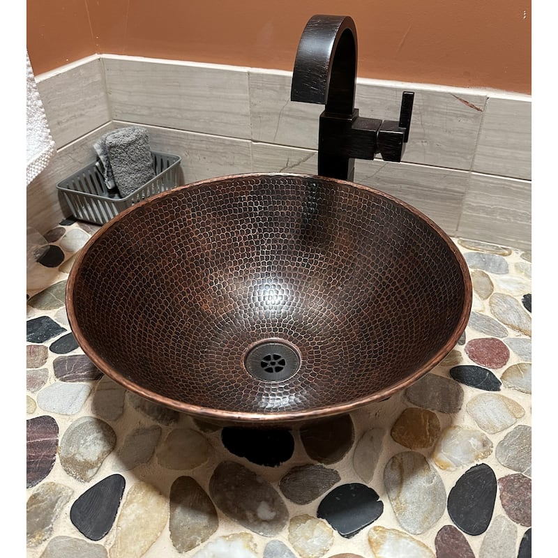 14" Round Copper Vessel Bathroom Sink in Brushed Sedona by SimplyCopper - 14" X 5.5"