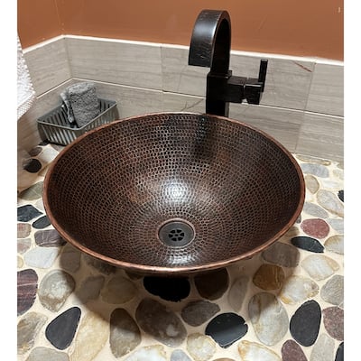 14" Round Copper Vessel Bathroom Sink in Brushed Sedona by SimplyCopper - 14" X 5.5"
