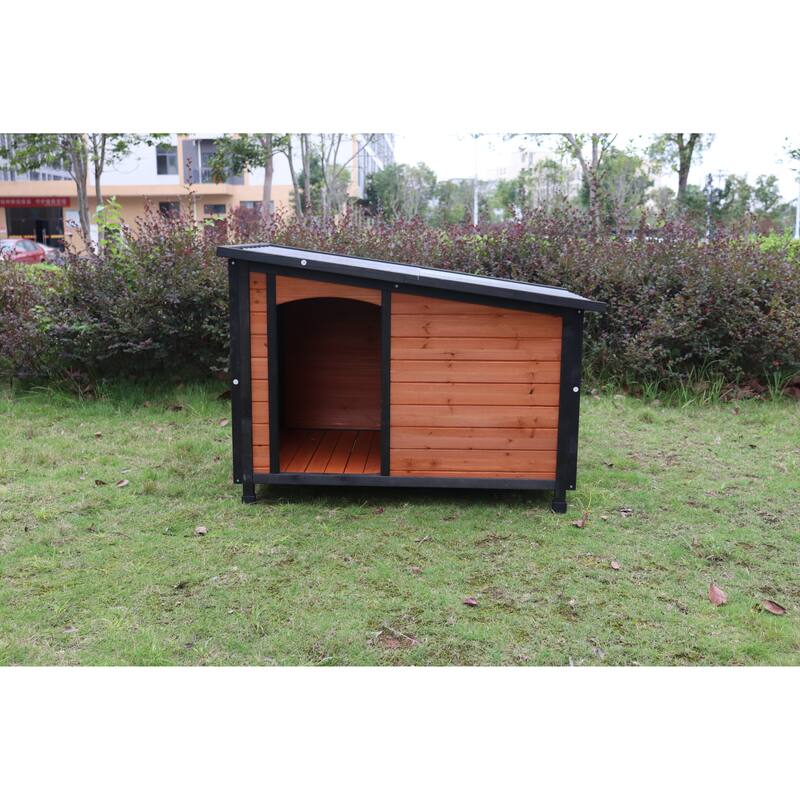 46"Dog House Wooden Dog Kennel for Winter with Raised Feet Weatherproof for Large Dogs PVC waterproof roof(L)