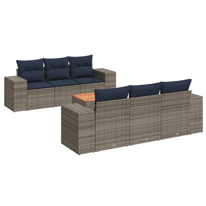 vidaXL Patio Sofa Set with Cushions Outdoor Furniture 7 Piece Poly Rattan - 21.7x 24.4x 27.2