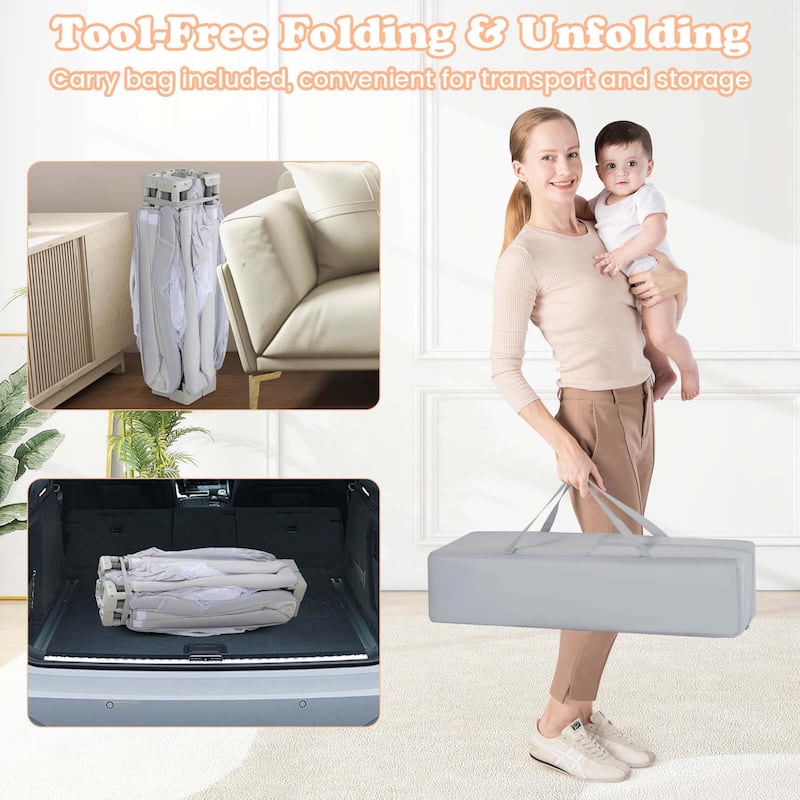 Honeyjoy Large Baby Playpen 50" x 50"/59" x 59" with Zipper Gate 50 - Grey