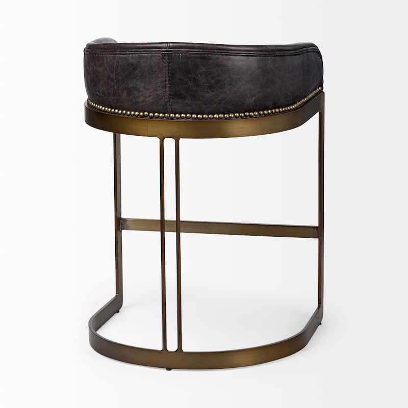 Hollyfield Black Genuine Leather Seat with Gold Metal Frame Counter Stool - 20"W x 19.8"D x 29"H