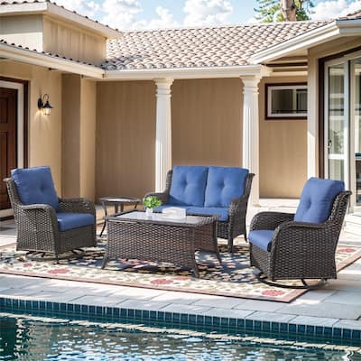 Pocassy 4 Pieces Outdoor 4 Inch Sofa Swivel Chairs Table