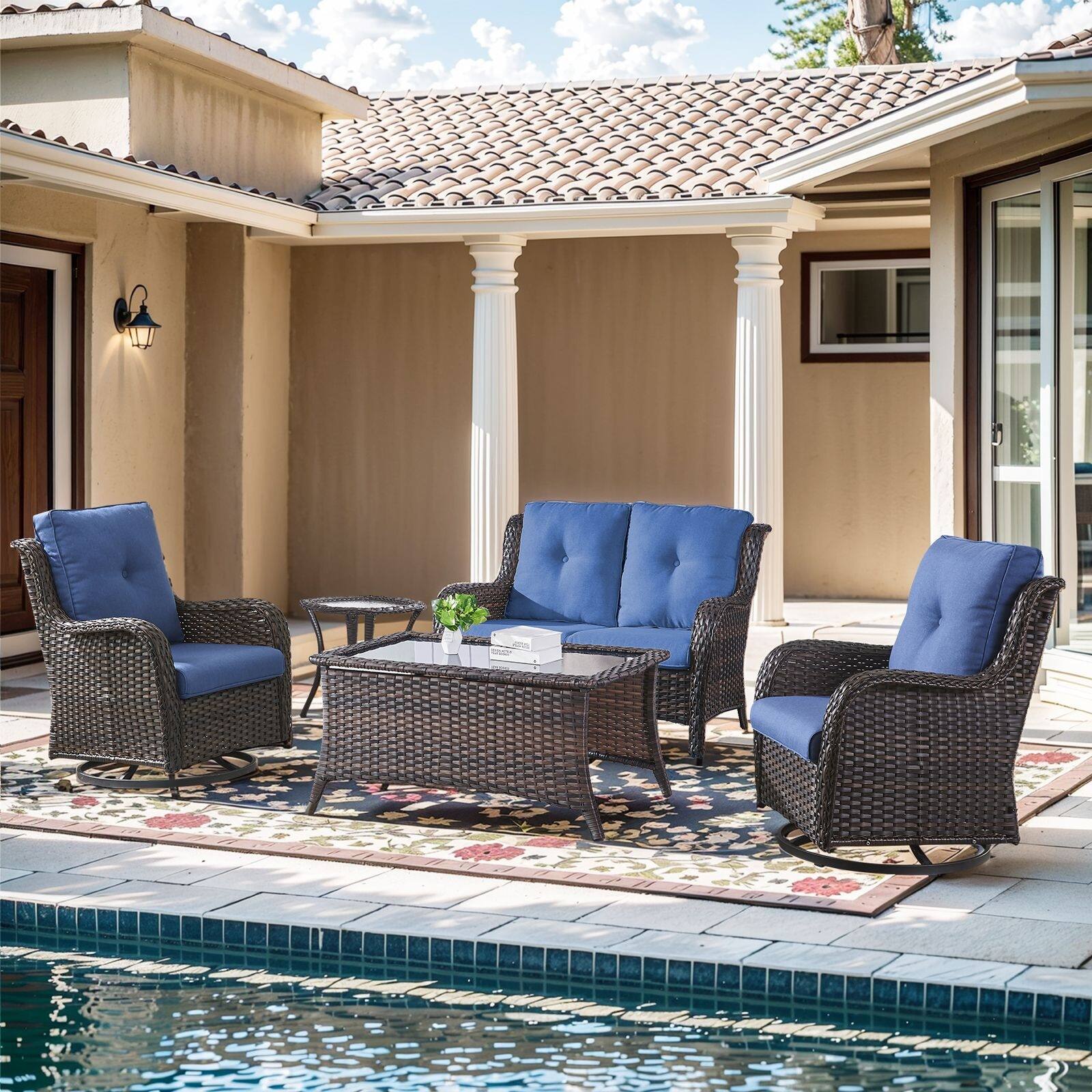 Option Brown Wicker Blue Cushion